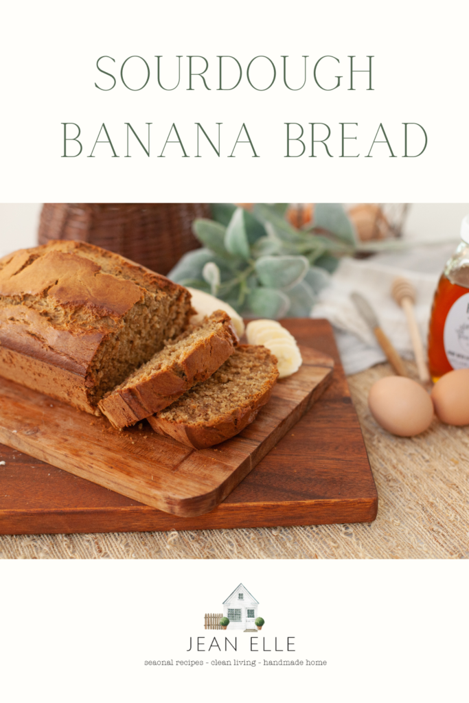 Sliced banana loaf on board with eggs and banana