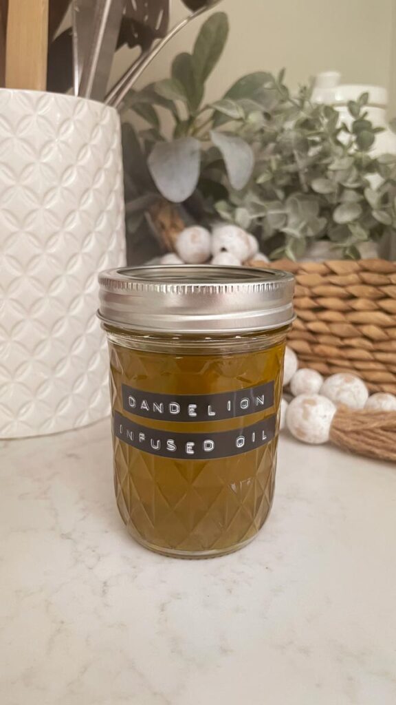 Dandelion Infused Oil in a mason jar