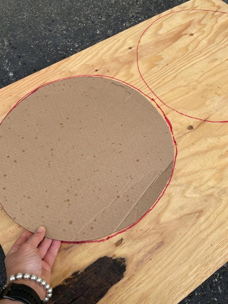 Cardboard template on plywood