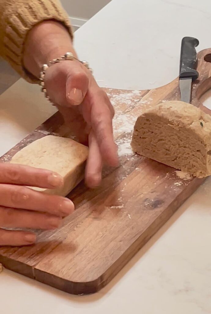 shaping dough into rectangles