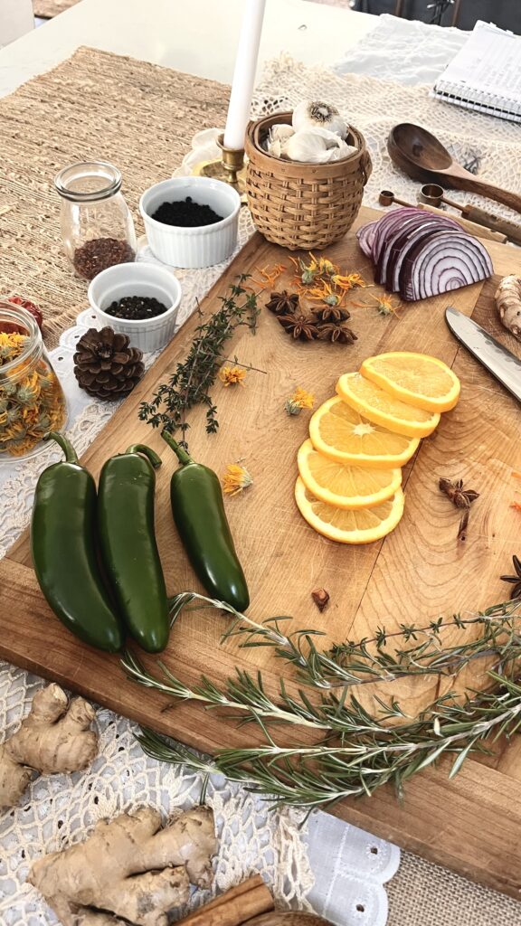 Fire Cider Ingredients on Wooden Cutting board