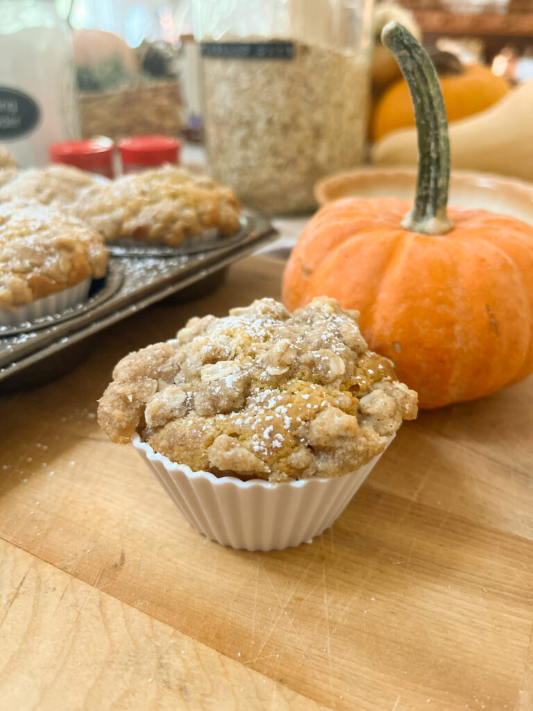 sourdough pumpkin muffin with oat streusel topping
